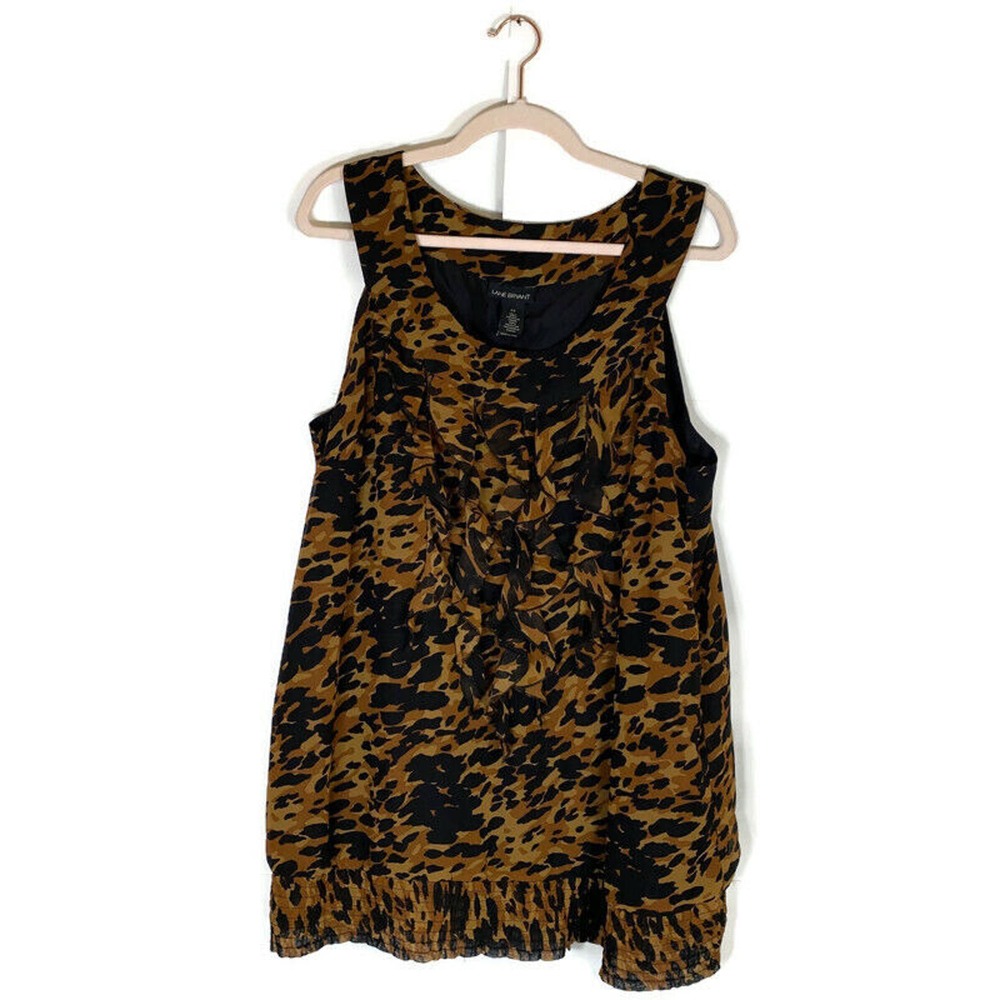 Lane Bryant Ruffle Top Sleeveless Sz 20 Leopard Print Career Lined Brown Black